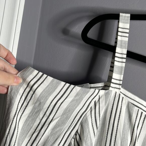 ASOS Gray and White Striped Button Down Cold Shoulder Top Size 10 - Picture 3 of 10